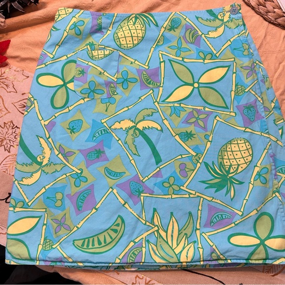 Lilly Pulitzer Blue and Yellow Tropical Mini Skirt- True Wrap Skirt- Reversible - Picture 1 of 7